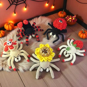5-in-1 Spider Halloween Crochet Pattern Low Sew PDF Download, Spider Halloween Amigurumi Plushies PDF, Easy Crochet Halloween Pattern