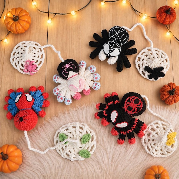 4-in-1 Held Spinne Häkelanleitung, Spider Man Amigurumi, Superheld Spinne Auto Anhänger, Anfänger Einfache PDF Häkelanleitung