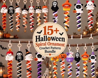 15+ Halloween Spiral Ornament Crochet Pattern Bundle, Spooky Hanging Decor, Ghost Pumpkin Witch Crochet, Halloween Amigurumi PDF
