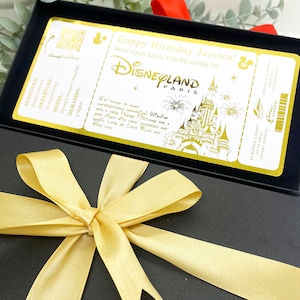 Billet Disneyland Paris, billet doré personnalisé, faire-part de voyage Disney, cadeau de fête Disneyworld, cadeau de voyage d'anniversaire image 6