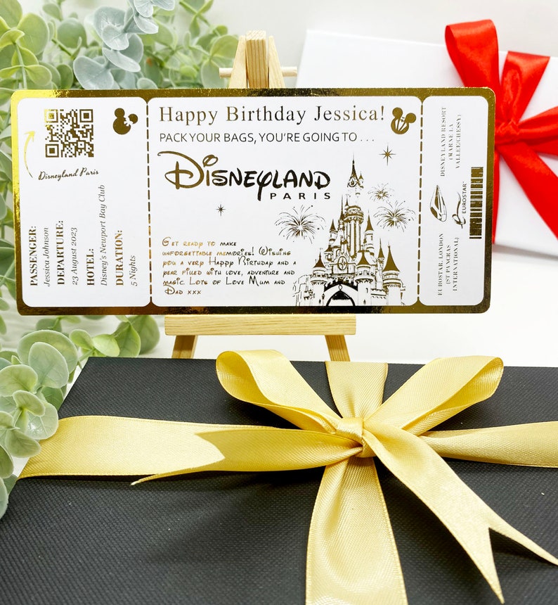 Disneyland Paris Ticket, Personalised Golden Ticket, Disney trip announcement, Disneyworld Holiday Reveal, Birthday Trip Gift image 5