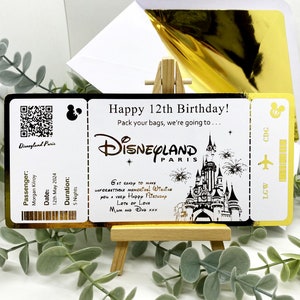 Billet Disneyland Paris, billet doré personnalisé, faire-part de voyage Disney, cadeau de fête Disneyworld, cadeau de voyage d'anniversaire image 4
