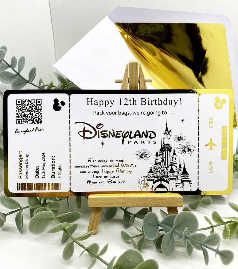 Disneyland Paris Ticket, Personalised Golden Ticket, Disney trip announcement, Disneyworld Holiday Reveal, Birthday Trip Gift image 4