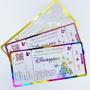 Billet Disneyland Paris, billet doré personnalisé, faire-part de voyage Disney, cadeau de fête Disneyworld, cadeau de voyage d'anniversaire image 3