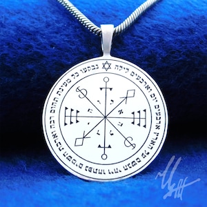 Sixth Pentacle of Moon, Seal of rains and purity of the Greater Key of King Solomon, Amulet Talisman Kabbalah Magic Pendant Necklace Silver