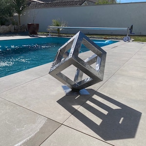 The CuBE - Modern Metal Sculpture, Indoor Outdoor Art, Coffee Table or Floor Decor
