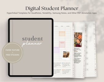 Digitale studentplanner papiertextuur | School College Journal-sjabloon met hyperlinks GoodNotes Samsung Notes Notability iPad Android