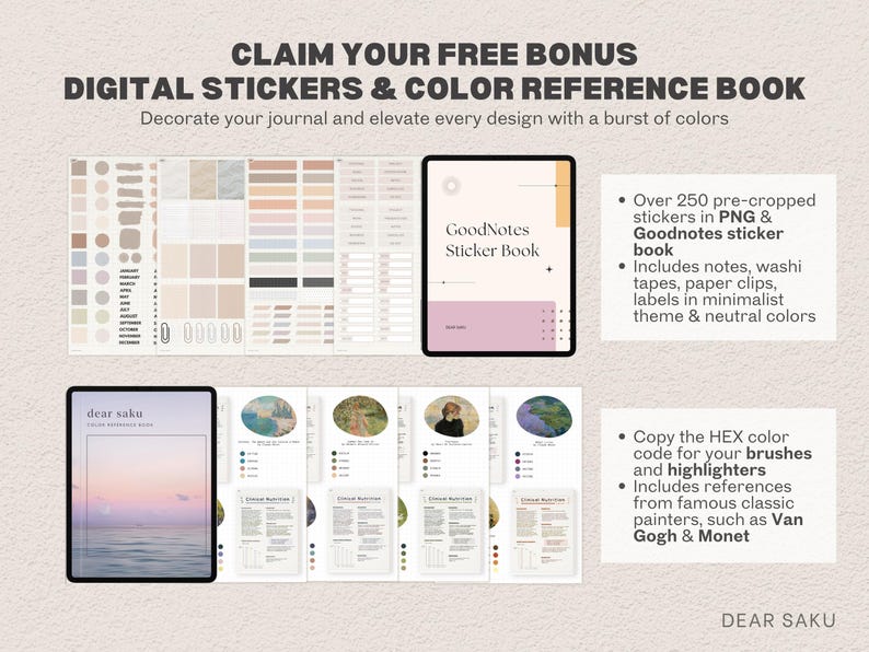Digital Bullet Journal | Paper Texture Minimalist Digital Bujo, Notebook, Journal for GoodNotes Samsung Notes Notability for iPad Android image 8