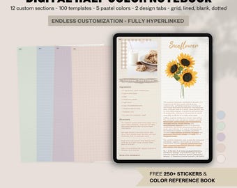 Digital Half Color Notebook Paper Texture PASTEL DREAM | Journal Unlimited Template Hyperlink GoodNotes Samsung Note Notability iPad Android
