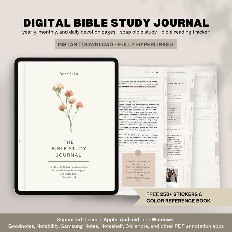 Digital Bible Study Journal PDF (portrait) | Hyperlinked Soft Paper ...