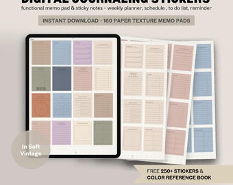 Pegatinas de diario digital vintage: textura de papel suave, planificador GoodNotes (descarga PNG)