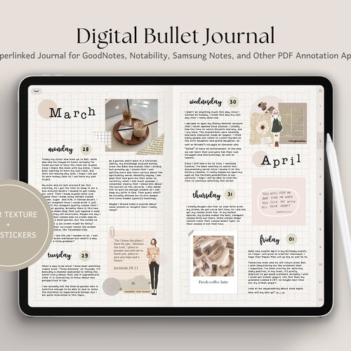 Digital Bullet Journal Paper Texture Undated Notebook With Etsy Australia