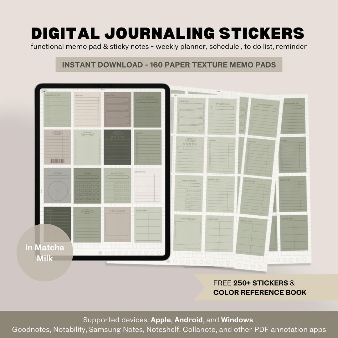Digital Planner Stickers: Matcha Milk | Sage Green PNG for Goodnotes ...