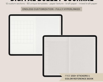 Digital Bullet Journal with Guides | Paper Texture Minimalist Digital Bujo, Notebook, Journal for GoodNotes Samsung Notes Notability iPad