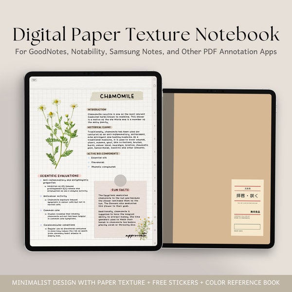 Digital Paper Texture Notebook Portrait | 12 Tabs Hyperlinked Cornell Templates Note Taking GoodNotes Samsung Notes Notability iPad Android