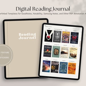 Digital Reading Journal | Book Review Paper Texture Templates with Hyperlinks GoodNotes Samsung Notes Notability Noteshelf iPad Android