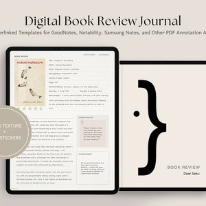 Digital Book Review Journal | Minimalist Reading Log Paper Texture Templates with Hyperlinks GoodNotes Samsung Notes Notability iPad Android