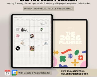 2026 Digital Planner PDF | Minimalist Soft Paper Texture | Annual Weekly & Monthly Planner with Apple/Google Calendar Links iPad GoodNotes