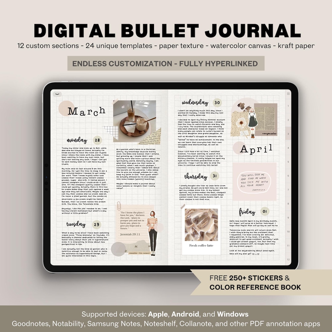 Digital Bullet Journal | Paper Texture Minimalist Digital Bujo, Notebook, Journal for Good