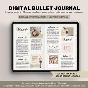 Digital Bullet Journal | Paper Texture Minimalist Digital Bujo, Notebook, Journal for GoodNotes Samsung Notes Notability for iPad Android