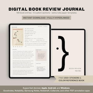 Digital Book Review Journal: Paper Texture, Hyperlinked Templates (Digital Download)