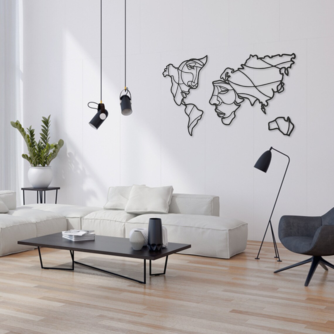Wire Faces World Map Metal Wall Decoration World Map Artwork Etsy