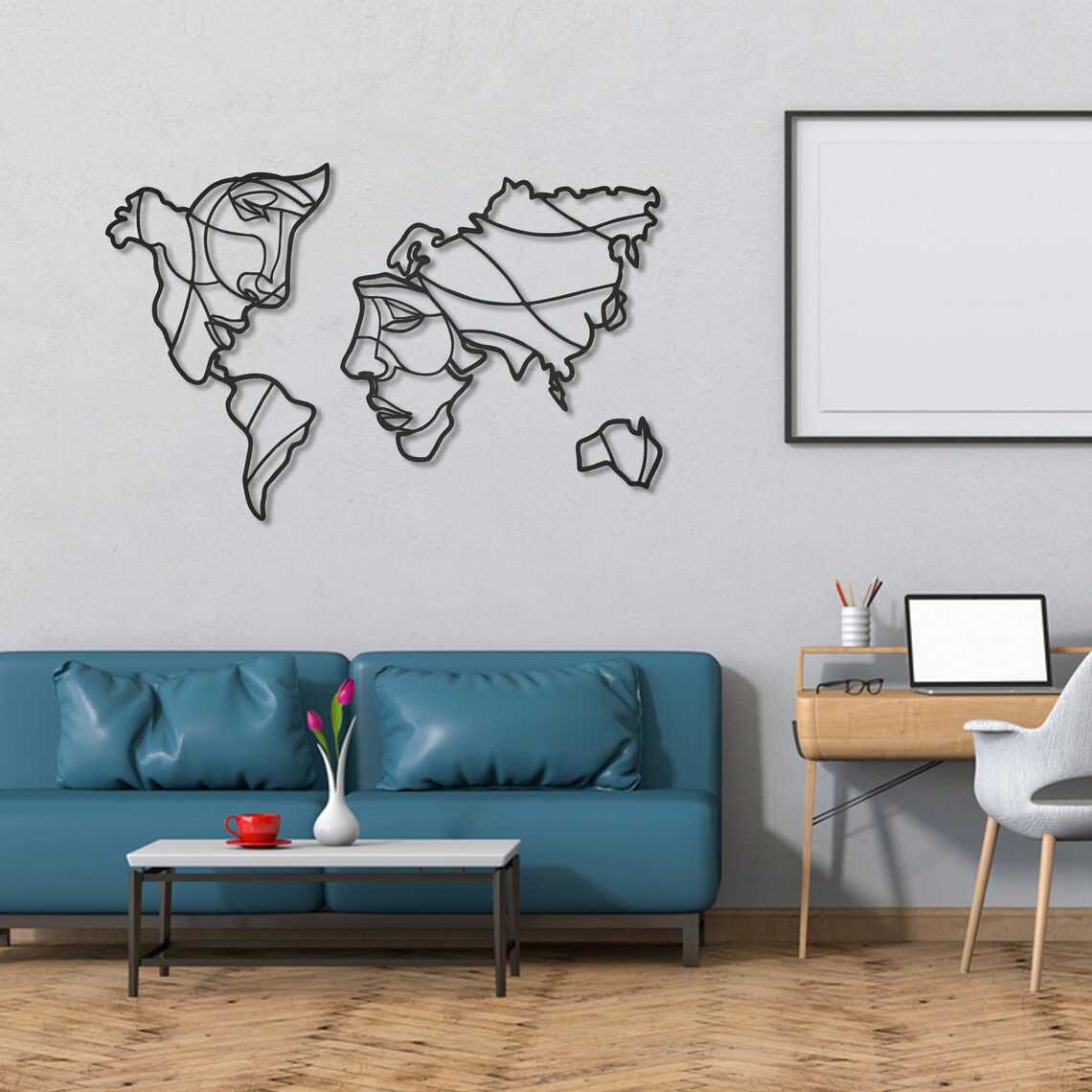 Wire Faces World Map Metal Wall Decoration World Map Artwork Etsy