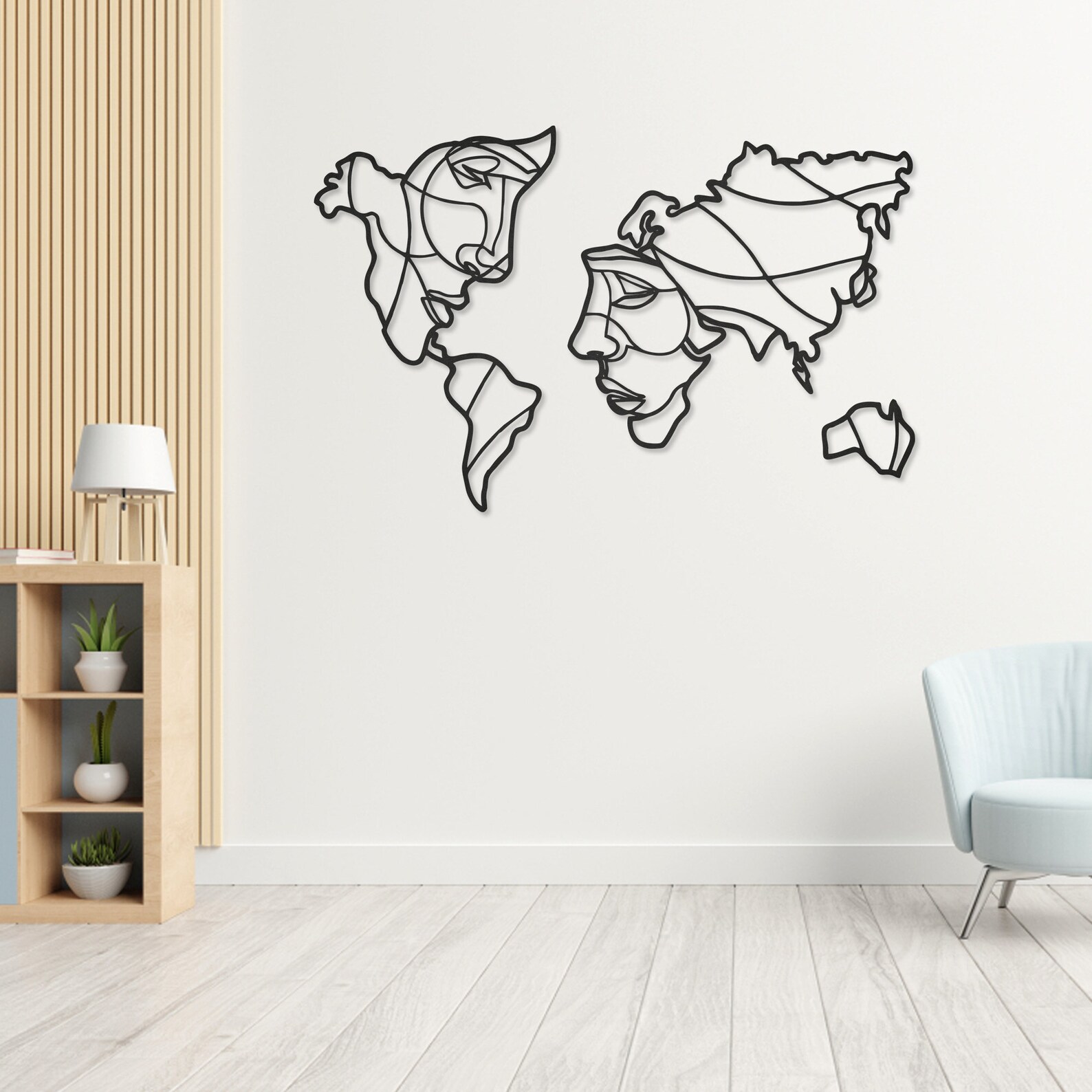 Wire Faces World Map Metal Wall Decoration World Map Artwork Etsy