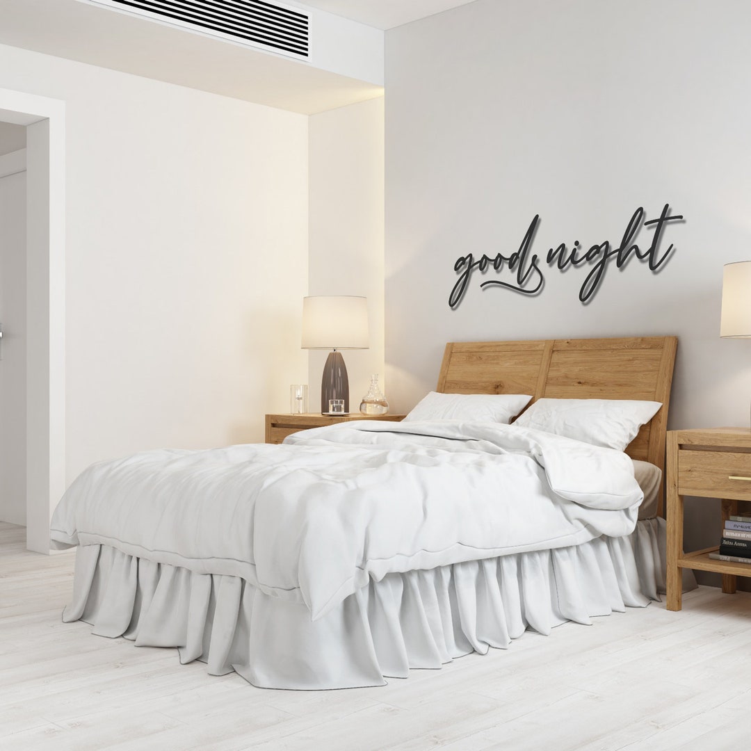 Handwriting Good Night Metal Wall Art Above Bed Home Etsy
