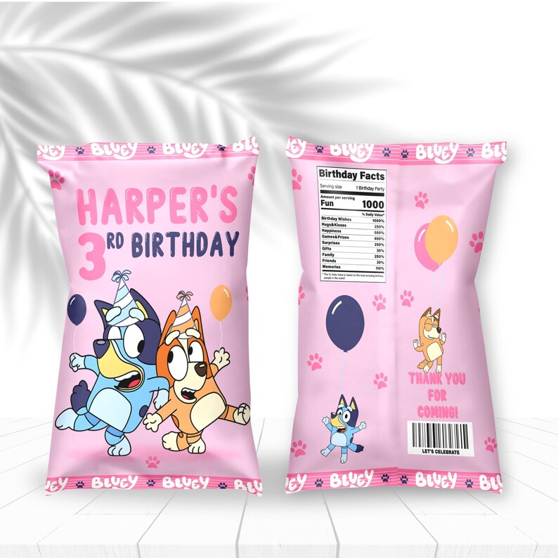 Bluey Birthday Chip Bag Label Printable Birthday Party Bluey Etsy