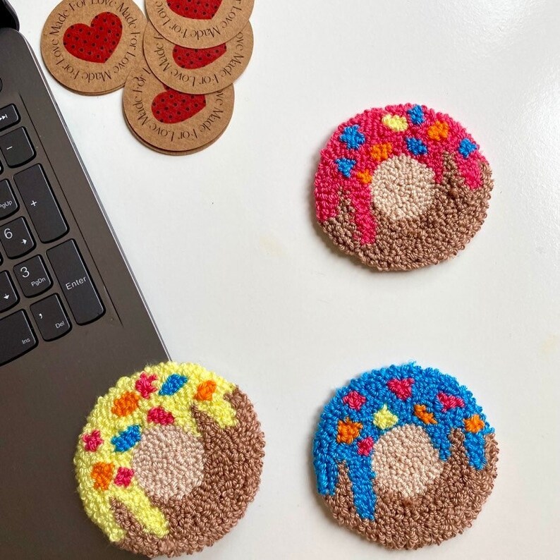 Car Coasters Punch Needle Car Coaster Donut Coaster Etsy