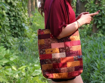 Handmade Quilted Tote Bag, Unique Patchwork Shoulder Bag