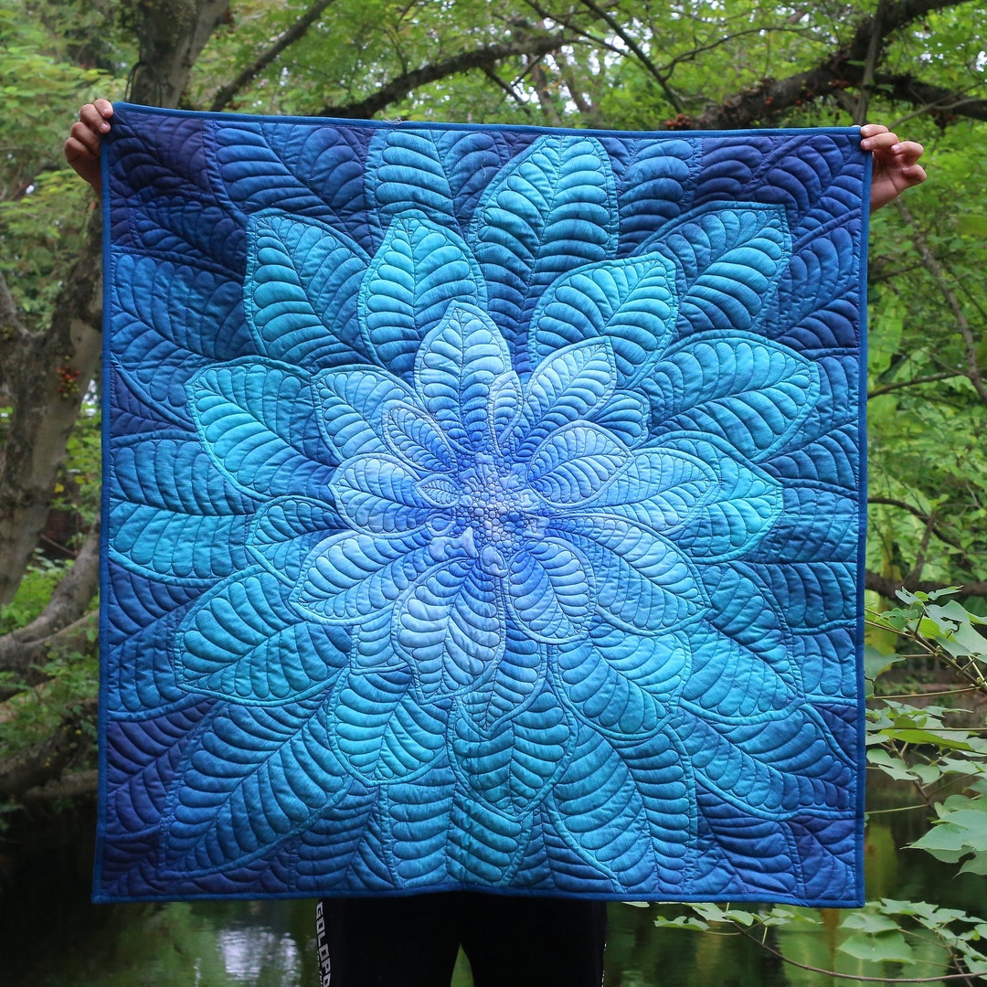 Handmade Floral Embroidered Quilted Wall Hanging, Blue - Etsy