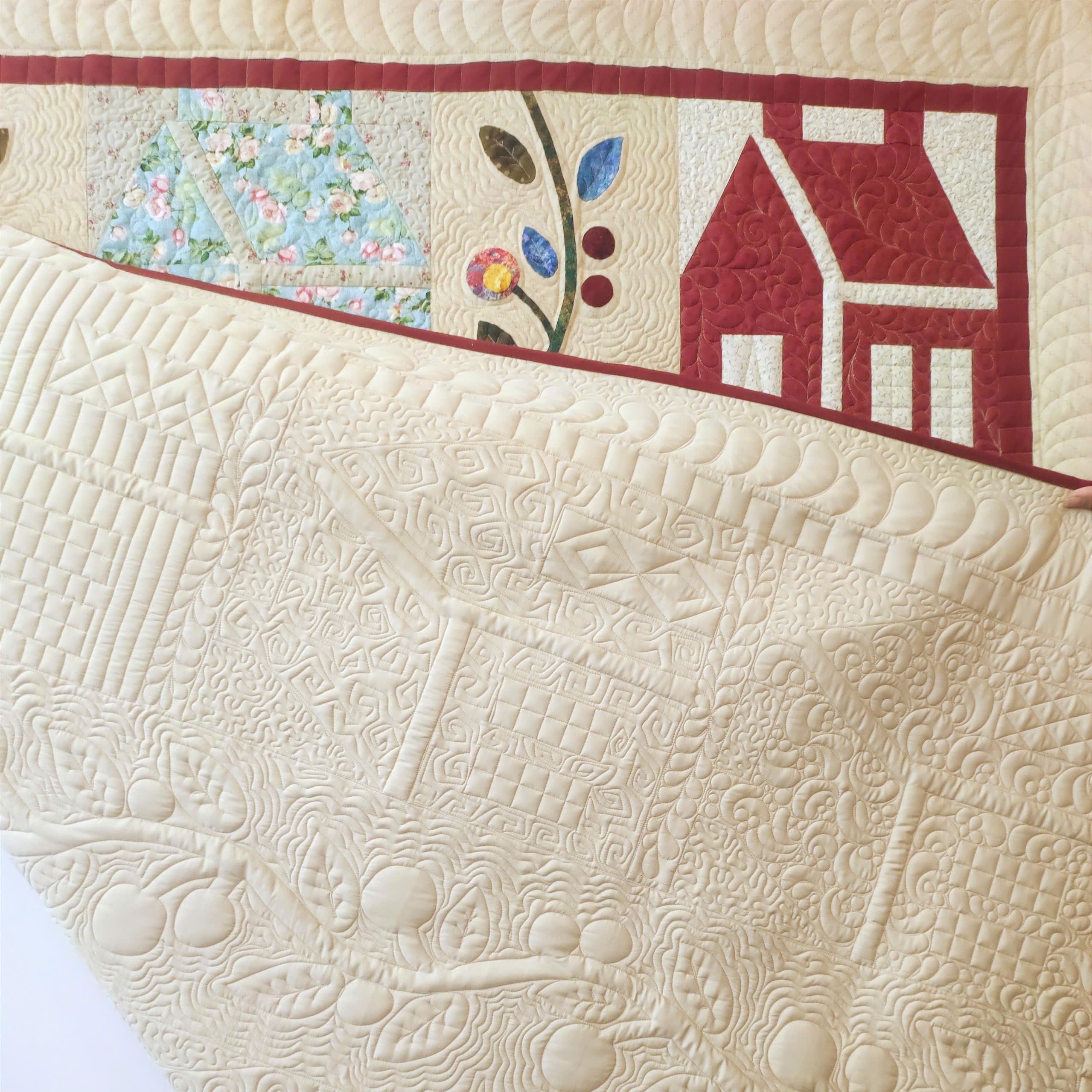 ハンドキルティングのローズガーデンキルト：コットンアーミッシュ
