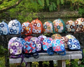 Handmade Quilt Mini Backpack, Hexagon Patchwork Bag