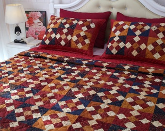Handmade patchwork cotton, patchwork quilt, hippie bedding bedspread, boho bohemian vintage. Custom any size