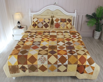 Handmade Patchwork Cotton Quilt, Boho Bohemian Vintage, Custom Size