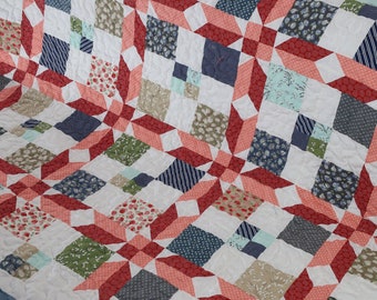 Handmade Cotton Quilt, Unique Bed Cover, Custom Colors