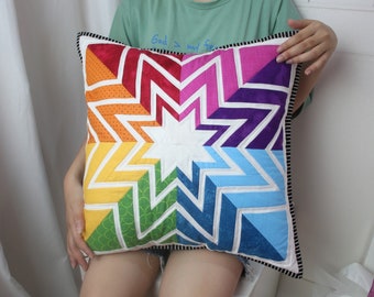 Funda de almohada acolchada Rainbow Star, funda de cojín patchwork moderna