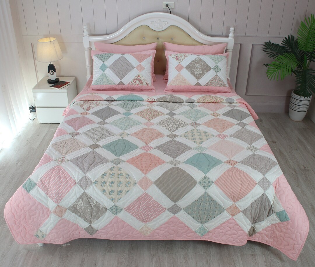 Custom Handmade Patchwork Quilt, Cotton Bed Cover - Etsy