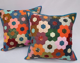 Hand quilt hexagon cushion, quilted pillow cover, colorful cushion, decorative throw pillow, CUSTOMIZATION ANY SIZE and color