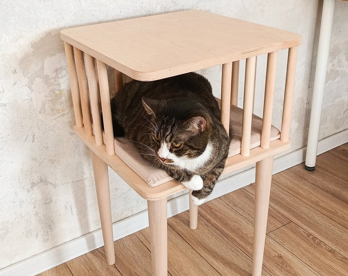 Square Modern High Cat Table, Cat Furniture, Cat Tower