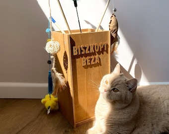 Personalisierte Katzenspielzeugbox, Katzenspielzeugbox, Katzenzauberstabhalter mit Ihrem Katzennamen