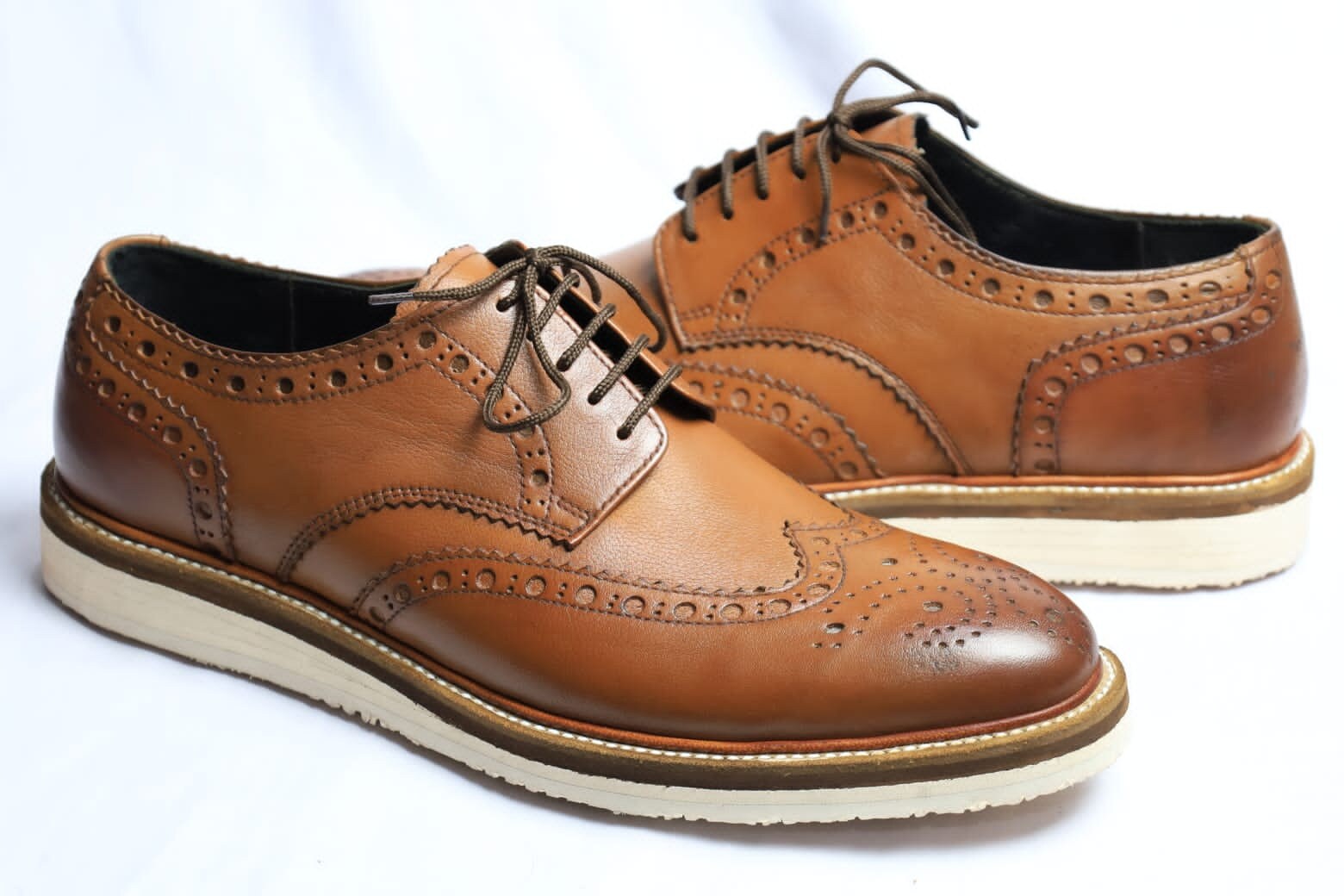 Men's Handmade Tan Leather Brogue Oxford Shoe , Men's Dress up Italian ...