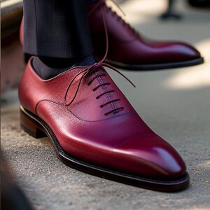 Men's Handmade Burgundy Leather Wholecut Oxford Shoe, Men's Dress up ...