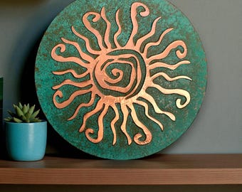 Handmade Copper Art – Large Patina Panel, Modern Metal Artwork for Living Room