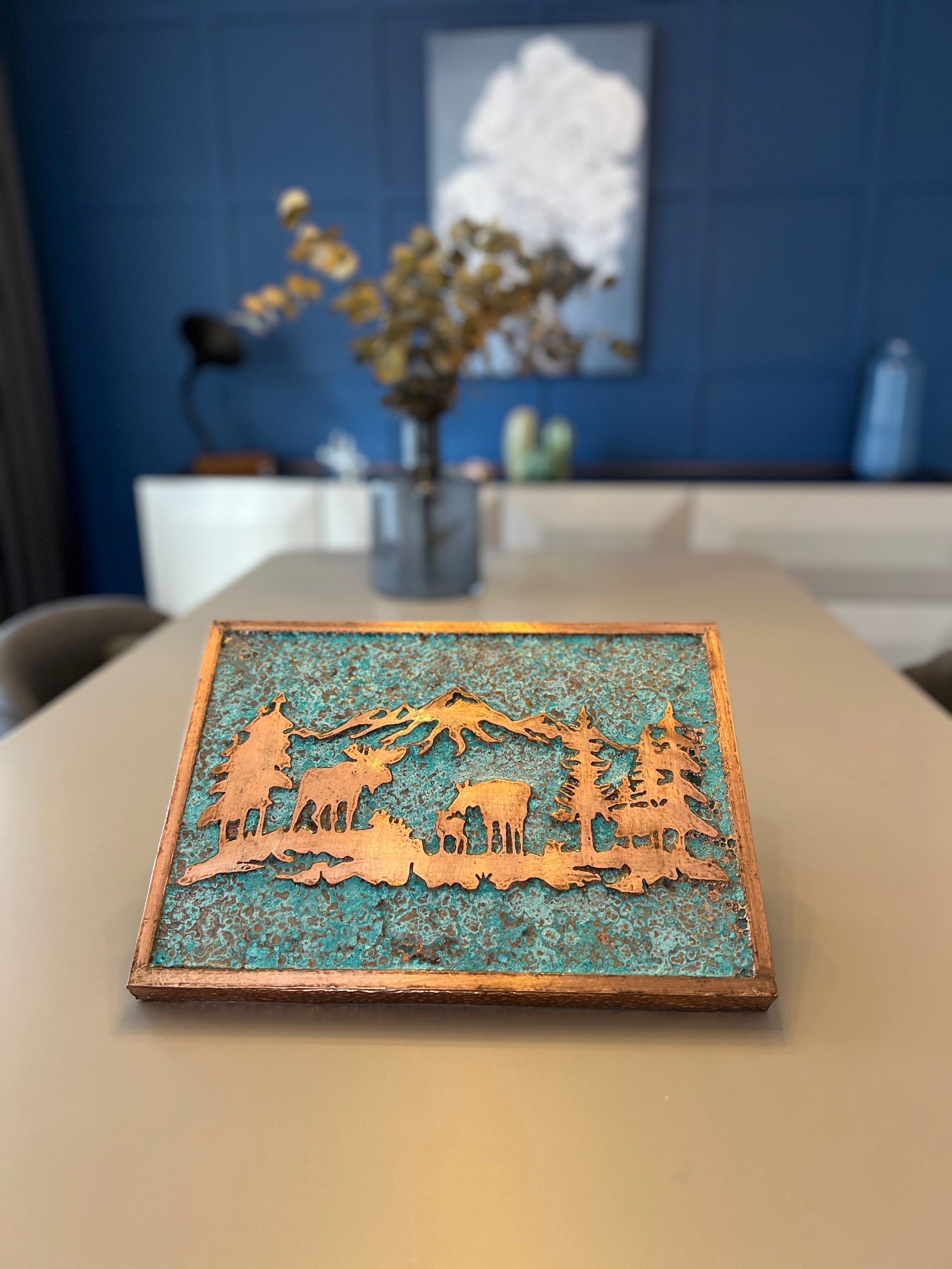 Rustic Copper Wall Art, Farmhouse Decor, Forest Scene With Deer Family ...