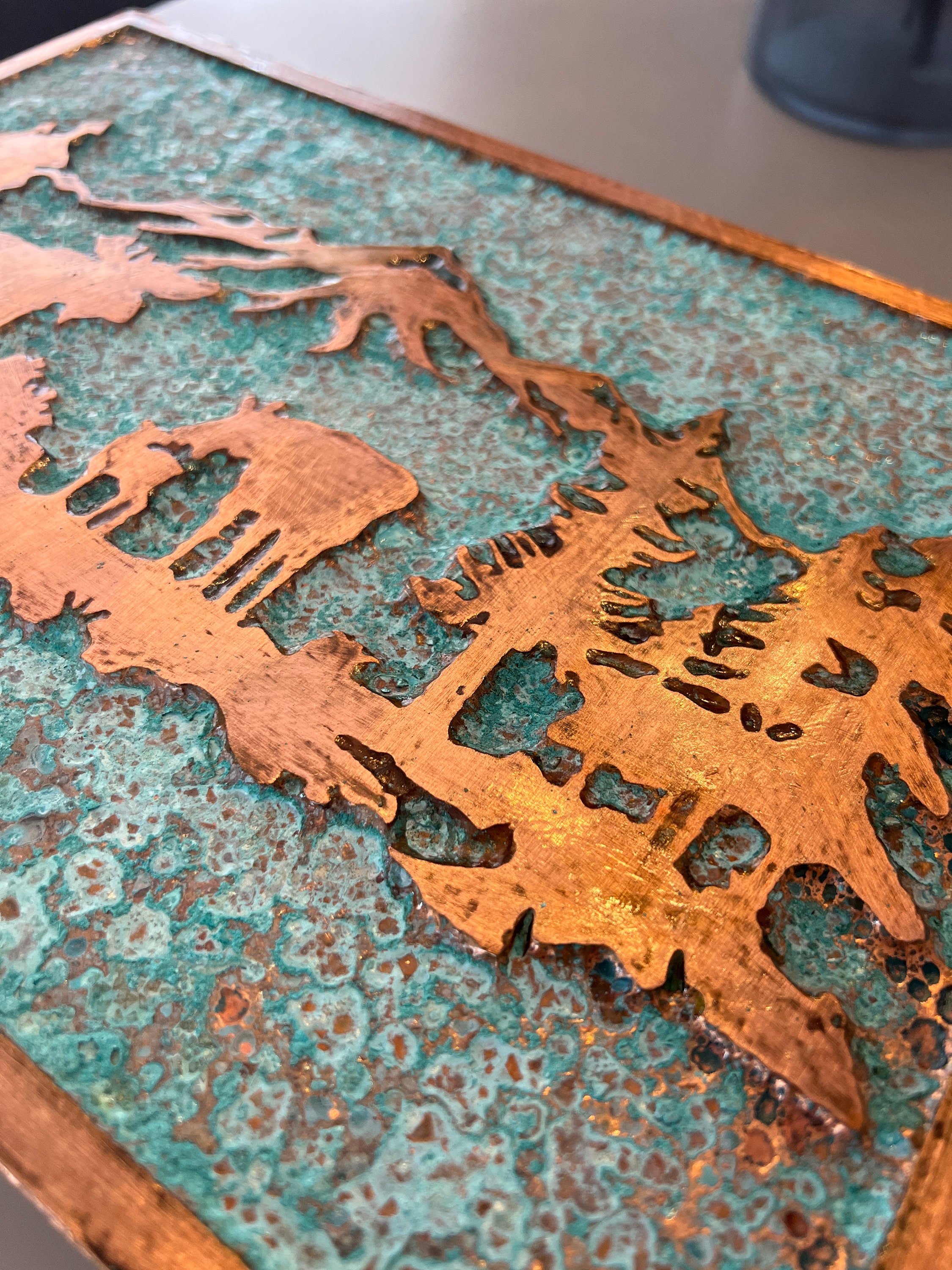Rustic Copper Wall Art, Farmhouse Decor, Forest Scene With Deer Family ...