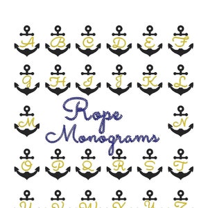 Monograms with Rope font, Alphabet in an anchor frame, machine embroidery designs instant download