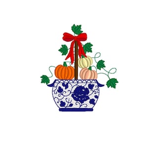 Pumpkin topiary with a bow, Chinoiserie style 3 sizes machine embroidery designs instant download